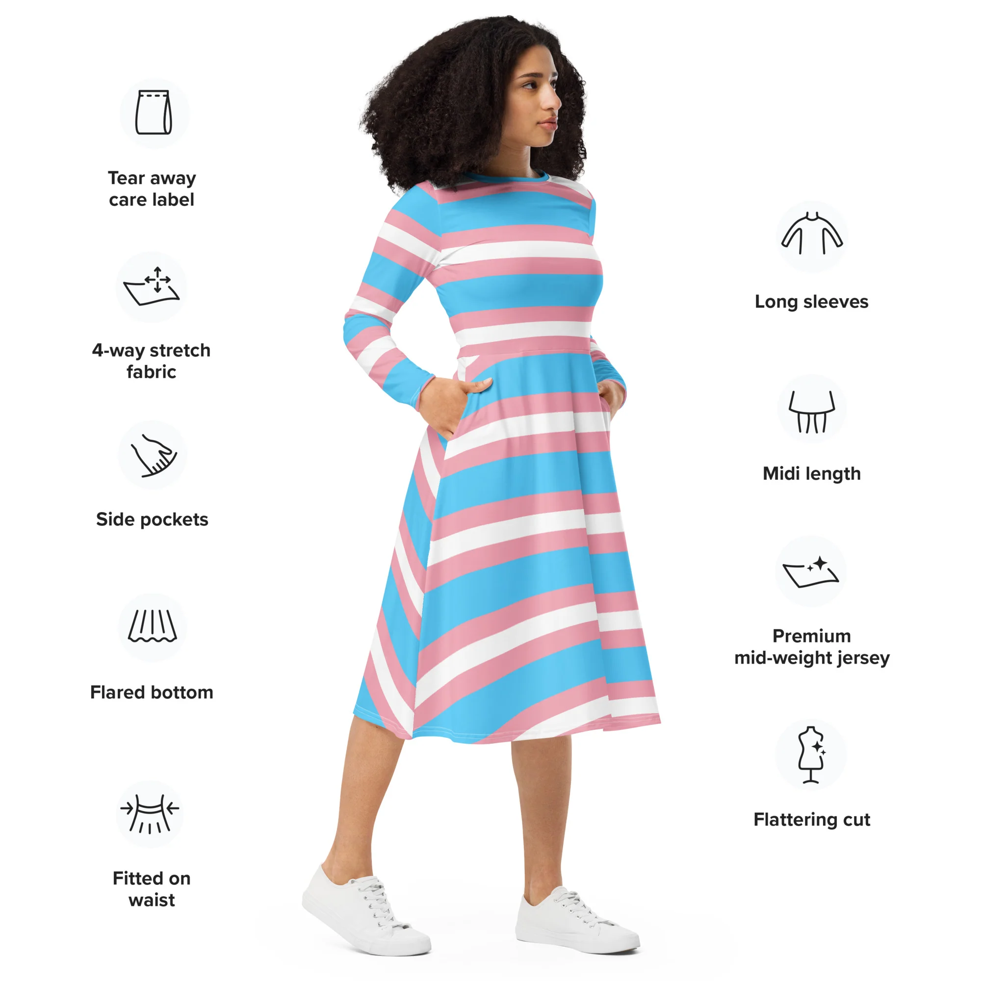 Trans Flag long sleeve midi dress - Image 3