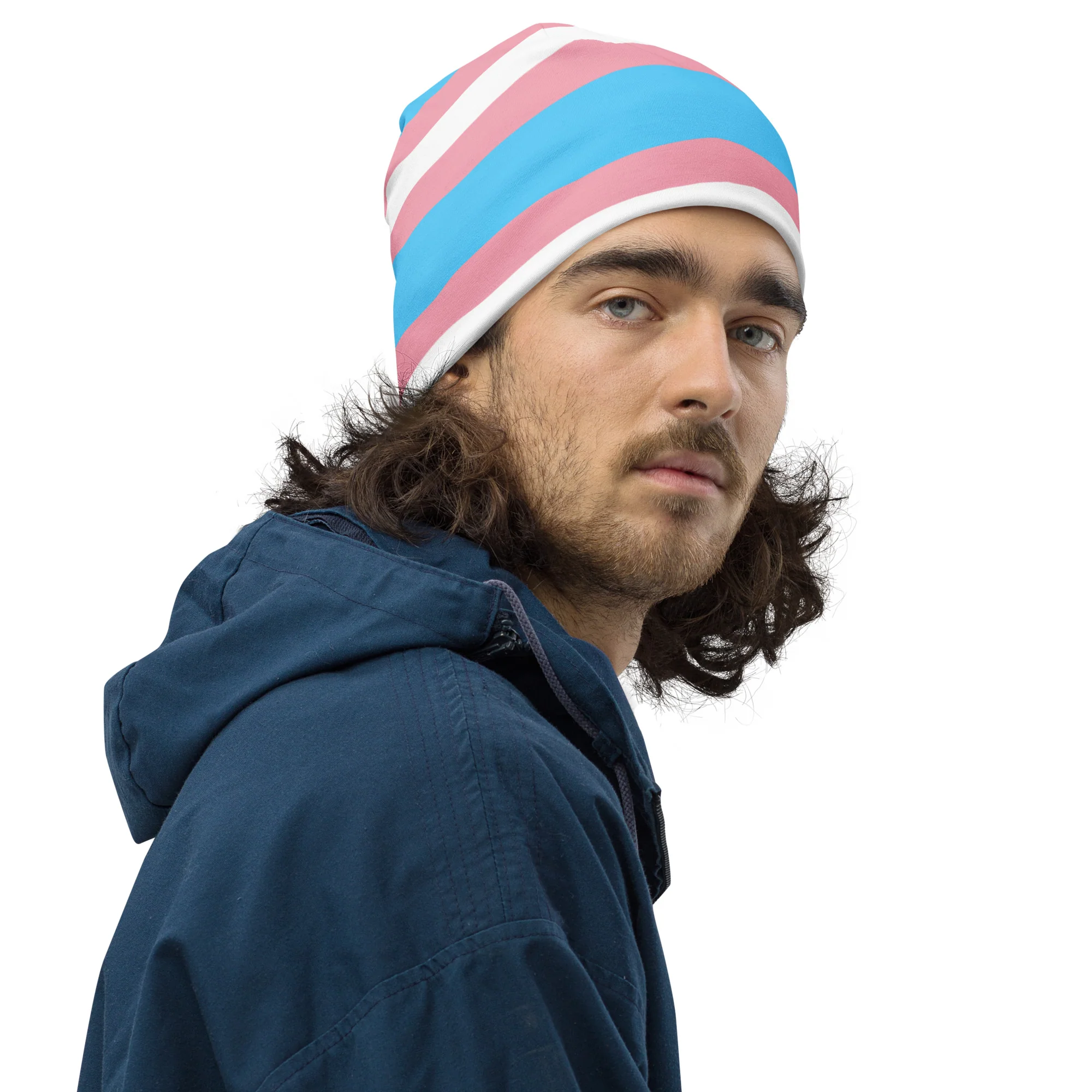 Trans Flag Print Beanie - Image 2