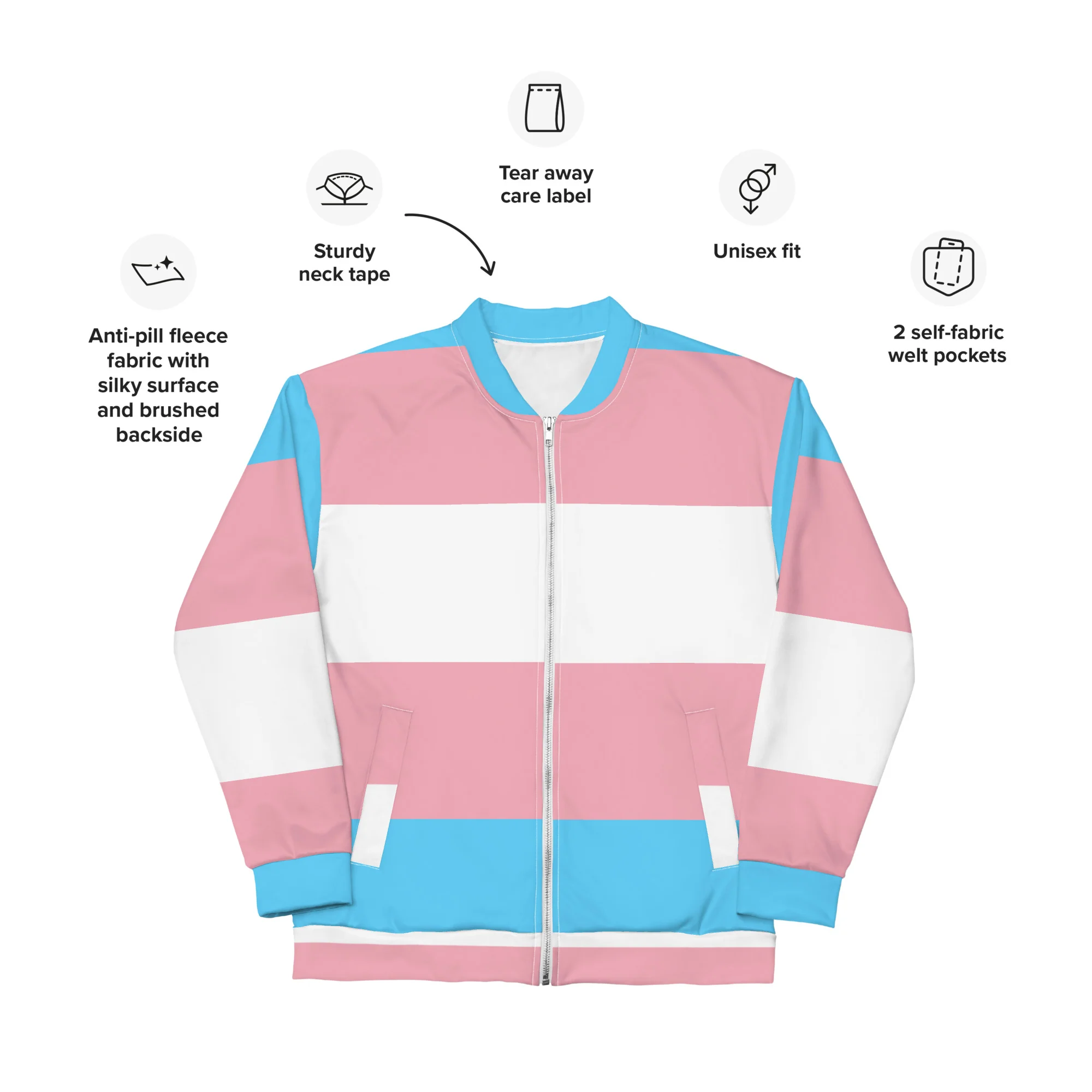 Trans Flag Unisex Bomber Jacket - Image 2
